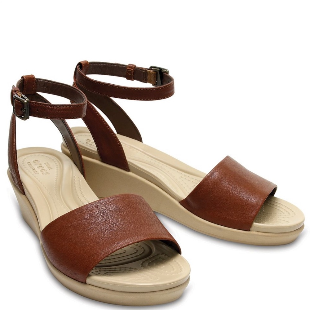 Crocs Hazelnut Leather Wedge Sandals